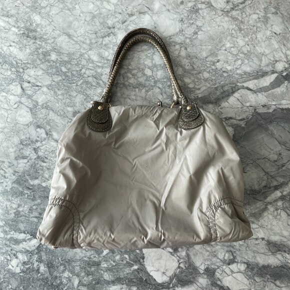 Tod's Nylon and Snakeskin Leather Top Handle Tote Shoulder Bag Grey - Picture 2 of 9